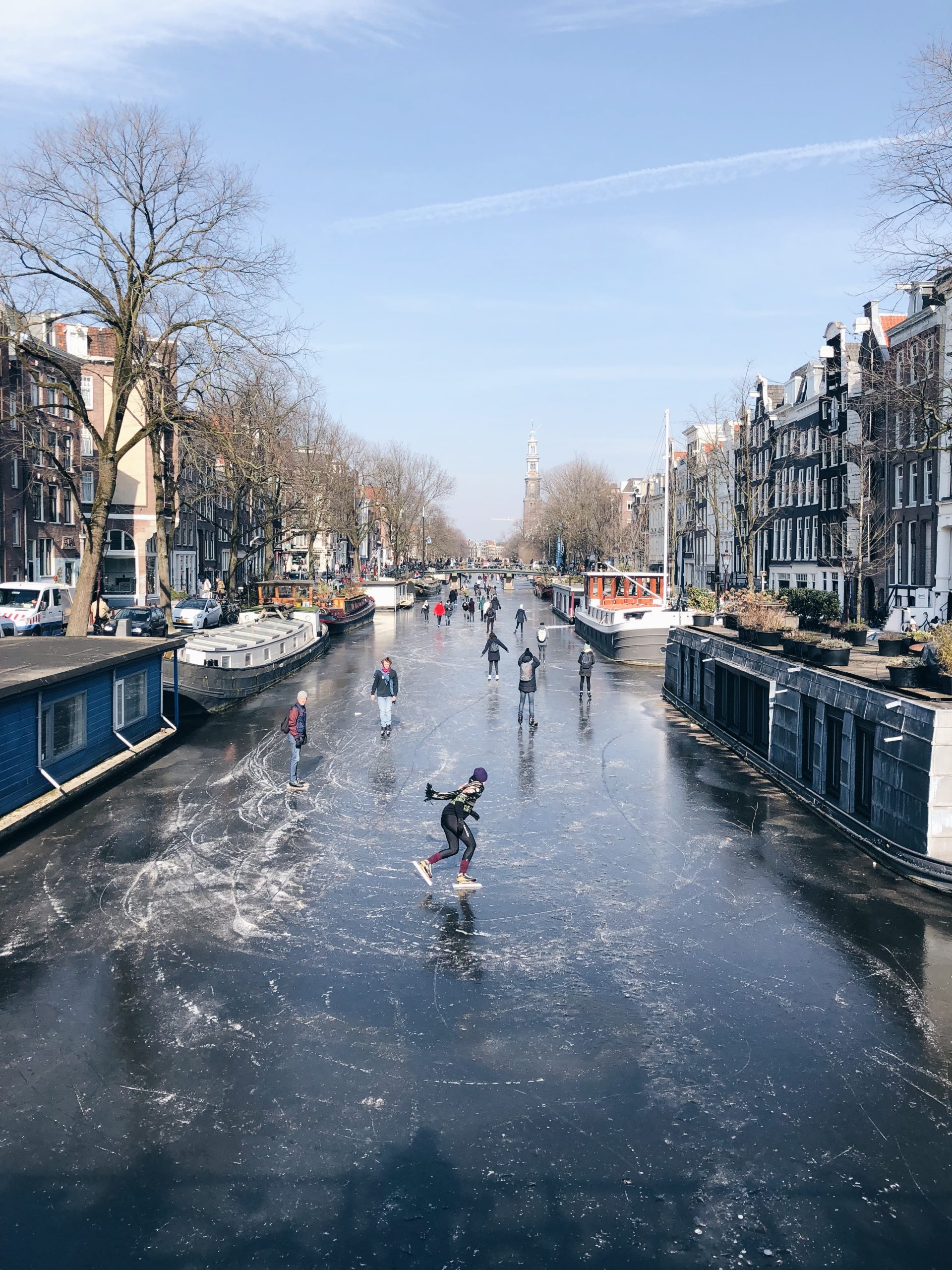 Ice skating in Amsterdam city center in Winter